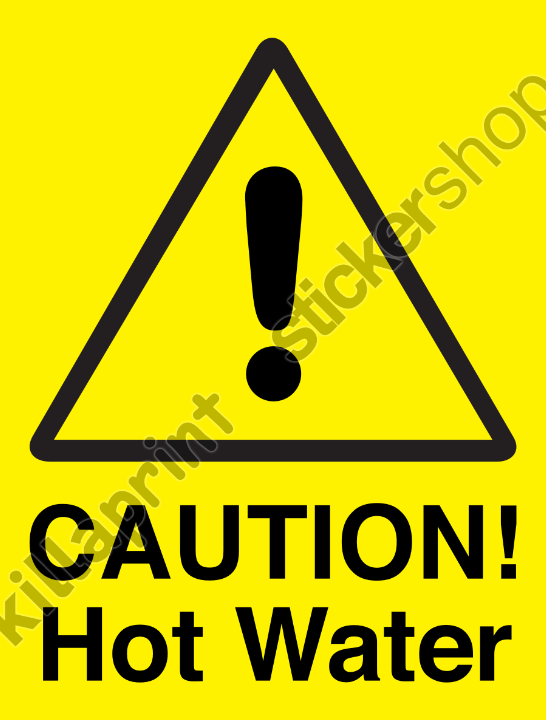 Caution Hot Water Stickers 40x50mm