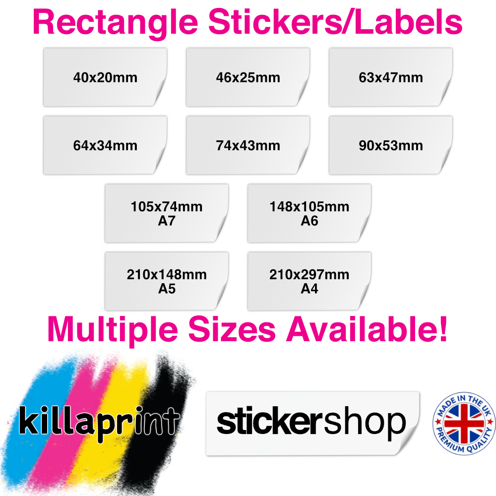 Killaprint stickershop rectangle stickers/labels - multiple sizes available