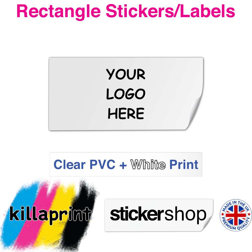Killaprint stickershop rectangle stickers/labels - clear pvc plus white