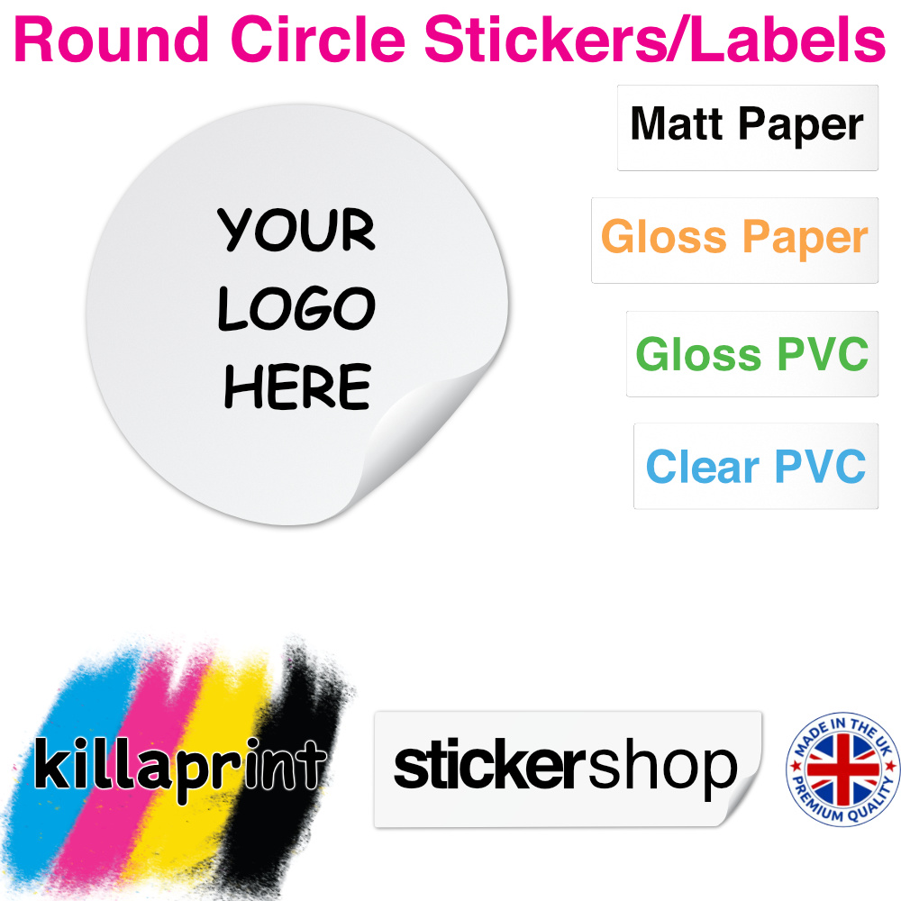 Killaprint stickershop round circle stickers/labels - materials available
