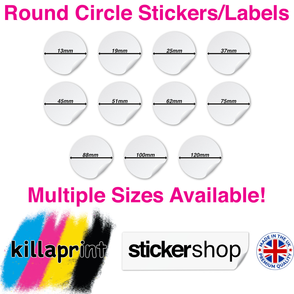 Killaprint stickershop round circle stickers/labels - multiple sizes available