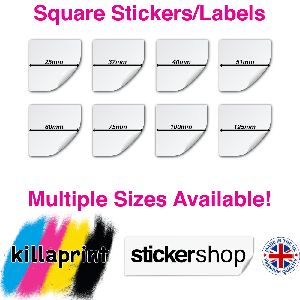 Killaprint stickershop square stickers/labels - multiple sizes available