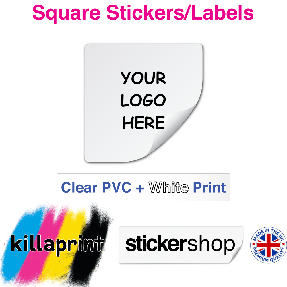 Killaprint stickershop square stickers/labels - clear pvc white